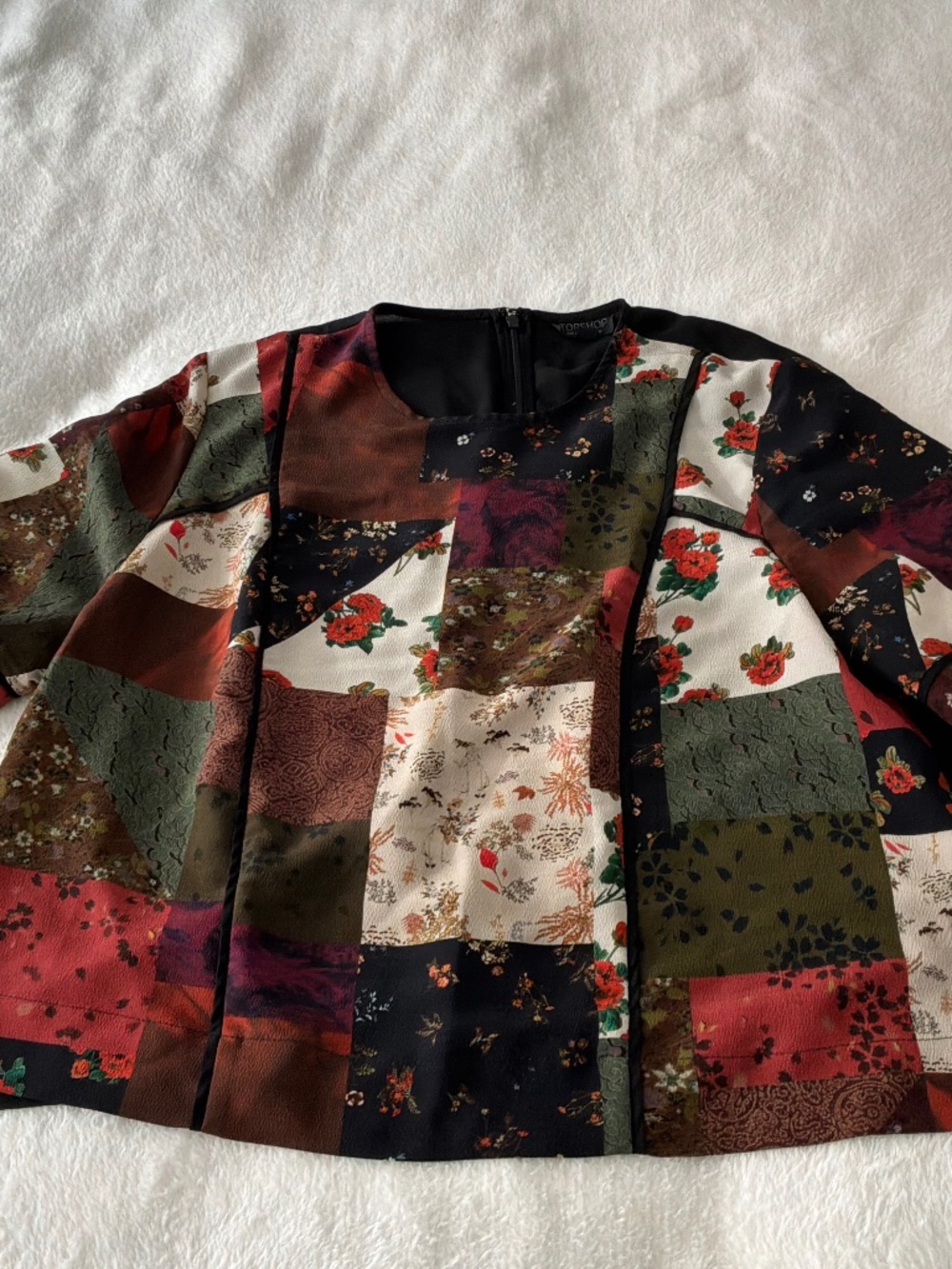 Topshop Mixed Print Patchwork Short Sleeve Top Cottagecore size 12
